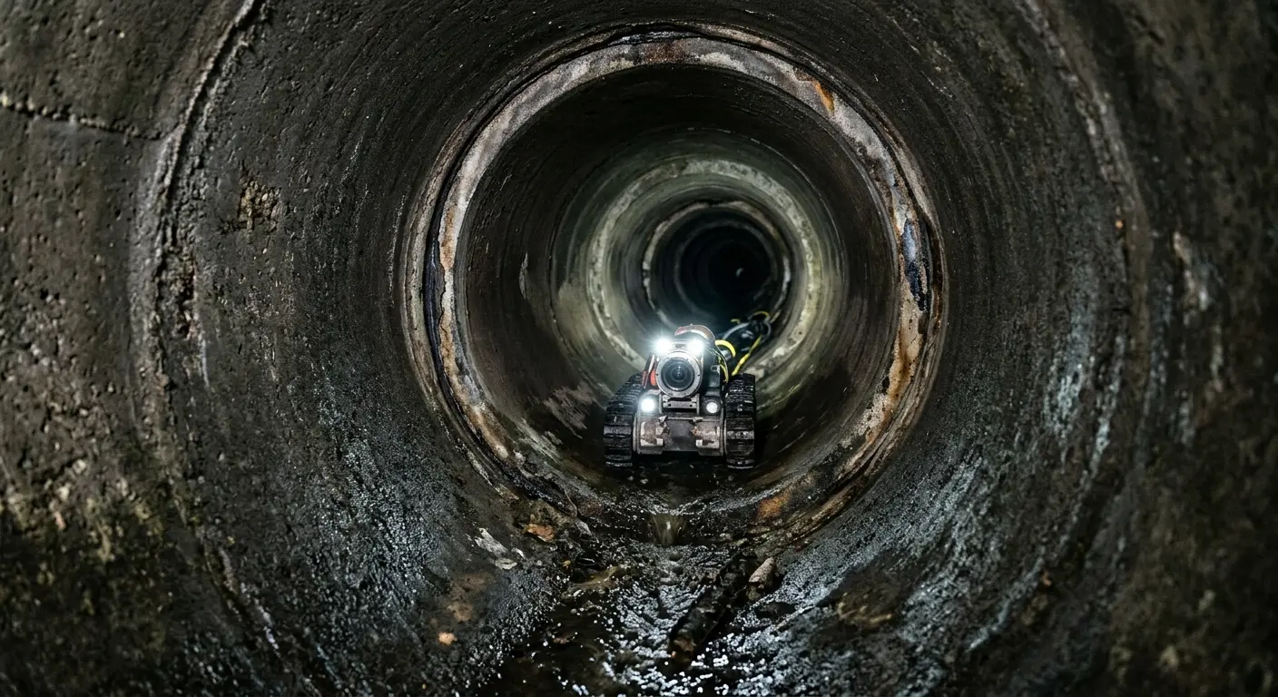 Robotic sewer camera inspecting pipe interior for Drain Snake Service in North Elba